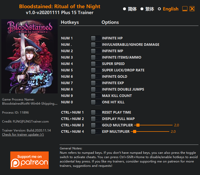 Bloodstained: Ritual of the Night Trainer/Cheats