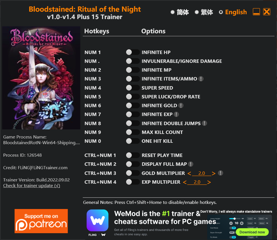 Bloodstained: Ritual of the Night Trainer/Cheat