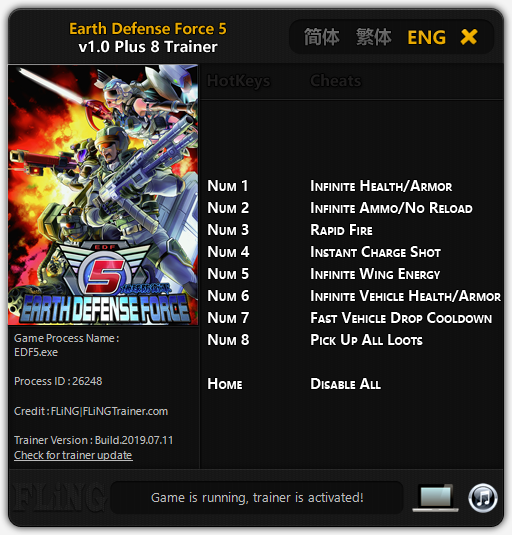Earth Defense Force 5 Trainer and Cheats