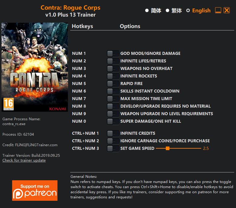 Contra: Rogue Corps Trainer/Cheat