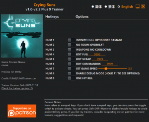 crying suns cheat table