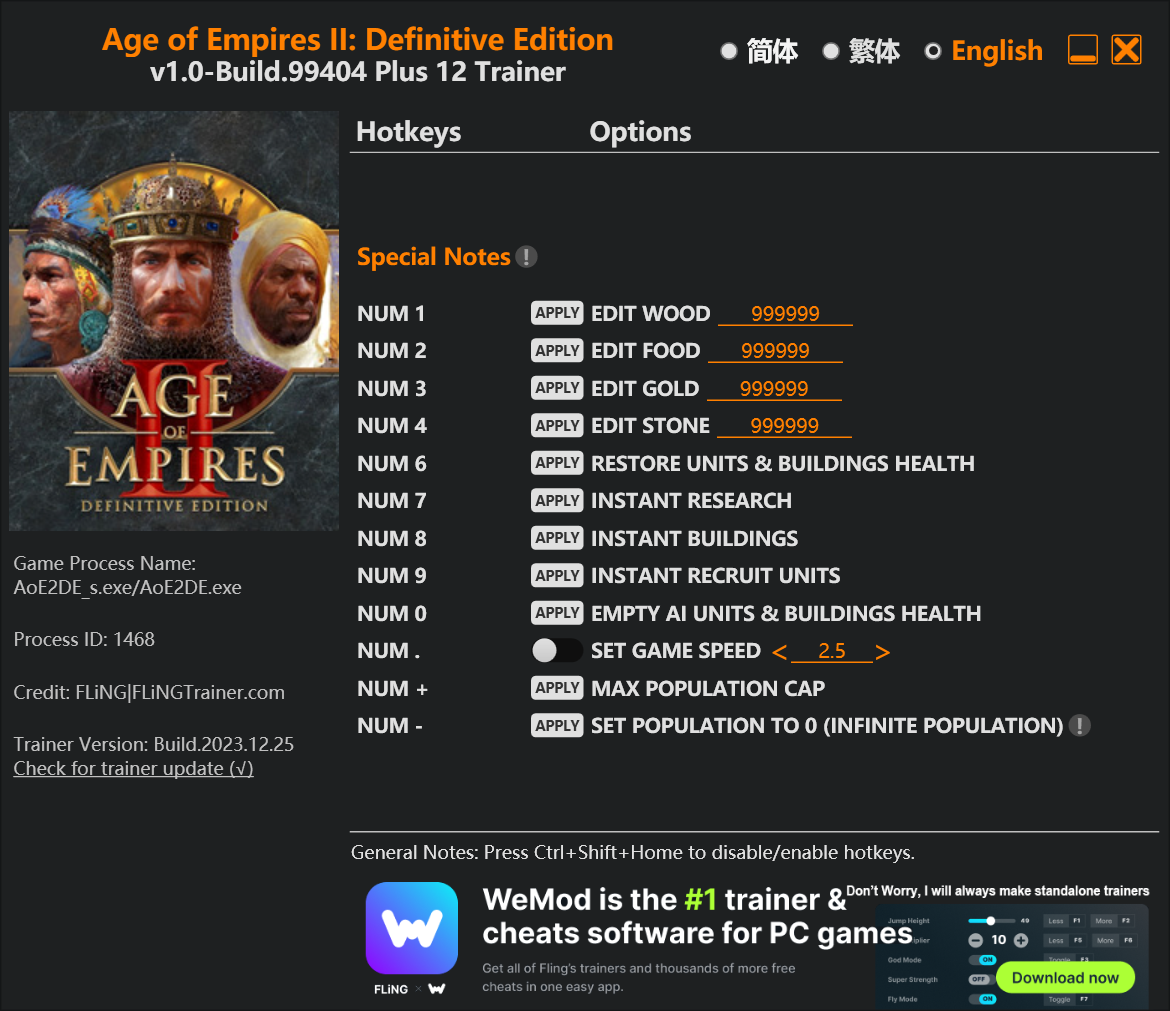 Age of Empires II: Definitive Edition Trainer/Cheat