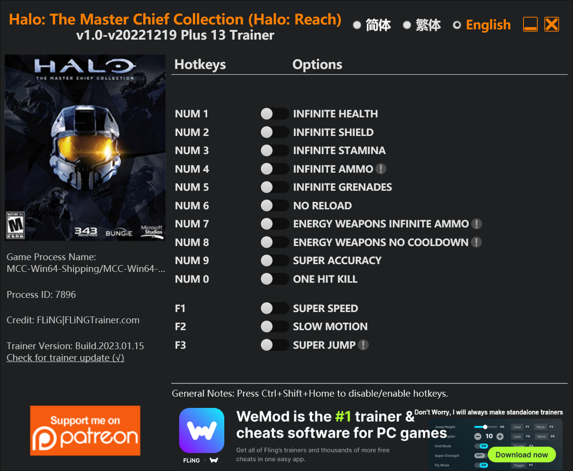 Halo: The Master Chief Collection (Halo: Reach) Trainer/Cheat