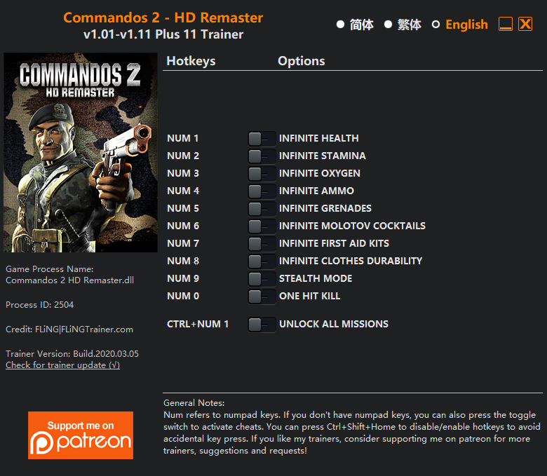 Commandos 2 - HD Remaster Trainer/Cheat