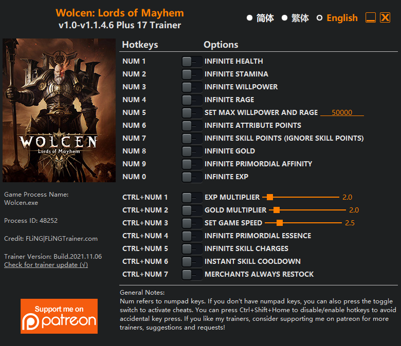 Wolcen: Lords of Mayhem Trainer/Cheat