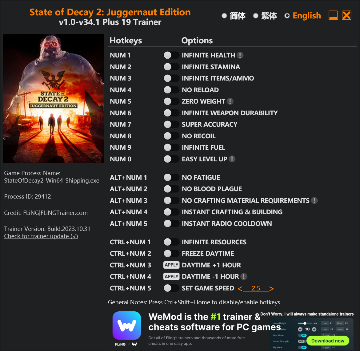 State Of Decay 2 Trainer (+24) [Ver 1.3273.8.2] [Update 29.09.2018