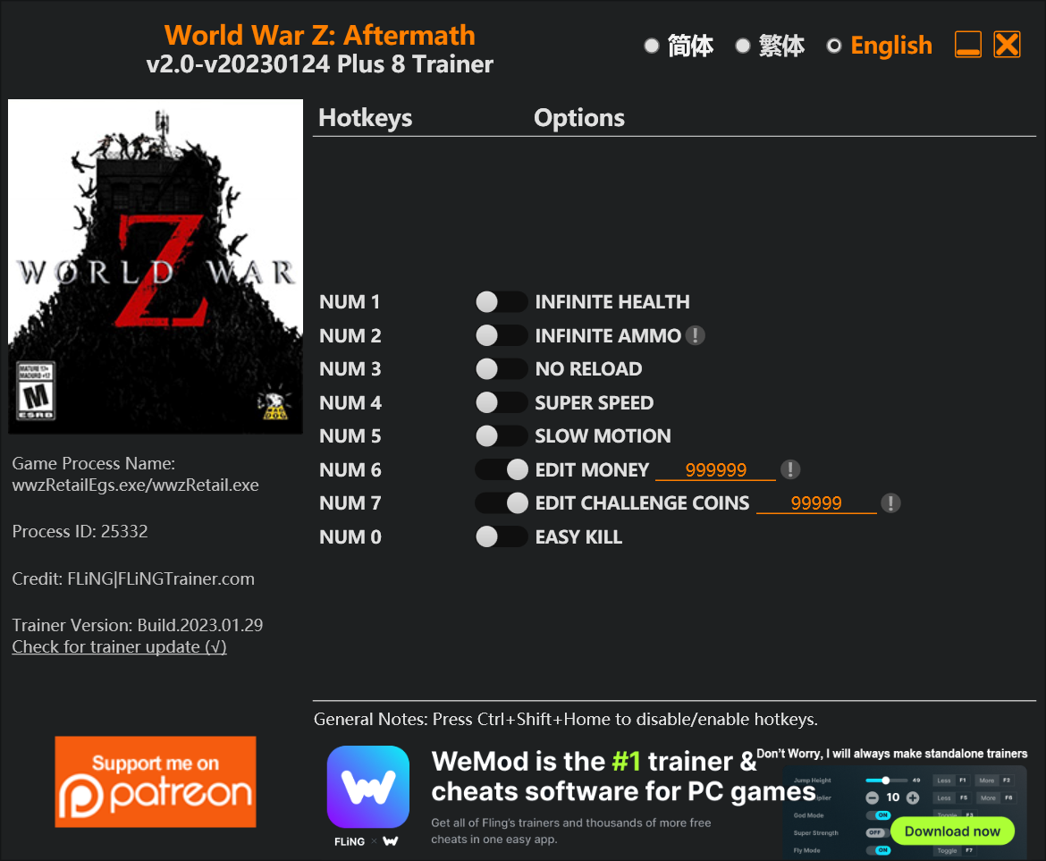 World War Z/World War Z: Aftermath Trainer/Cheat