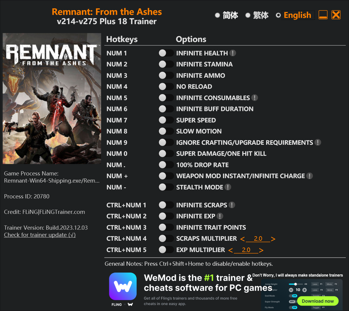 Remnant: From the Ashes Trainer/Cheat