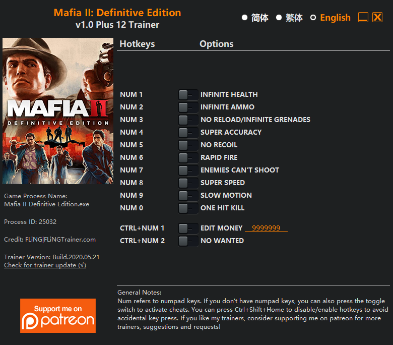 Mafia II: Definitive Edition Trainer/Cheat
