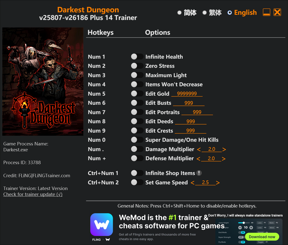 Darkest Dungeon Trainer/Cheat