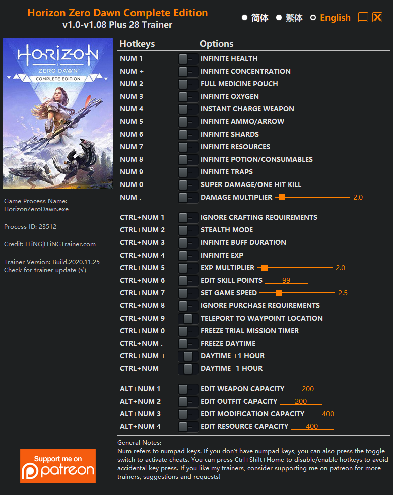 Horizon Zero Dawn Complete Edition Trainer/Cheat