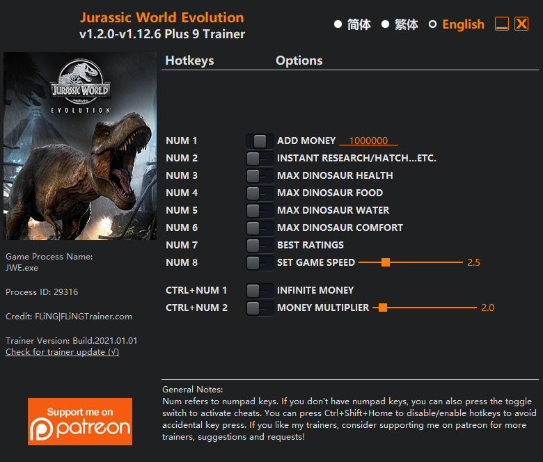 Ga op pad vervorming Bederven Jurassic World Evolution Trainer - FLiNG Trainer - PC Game Cheats and Mods