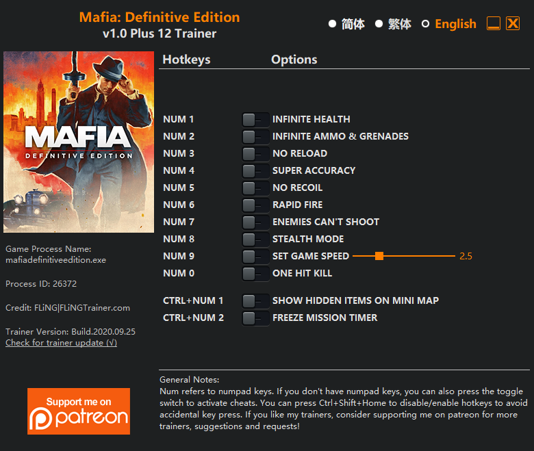 Mafia: Definitive Edition Trainer/Cheat