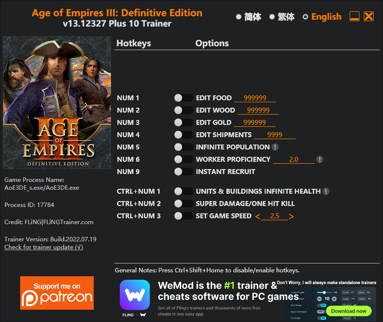 Age of Empires III: Definitive Edition Trainer/Cheat