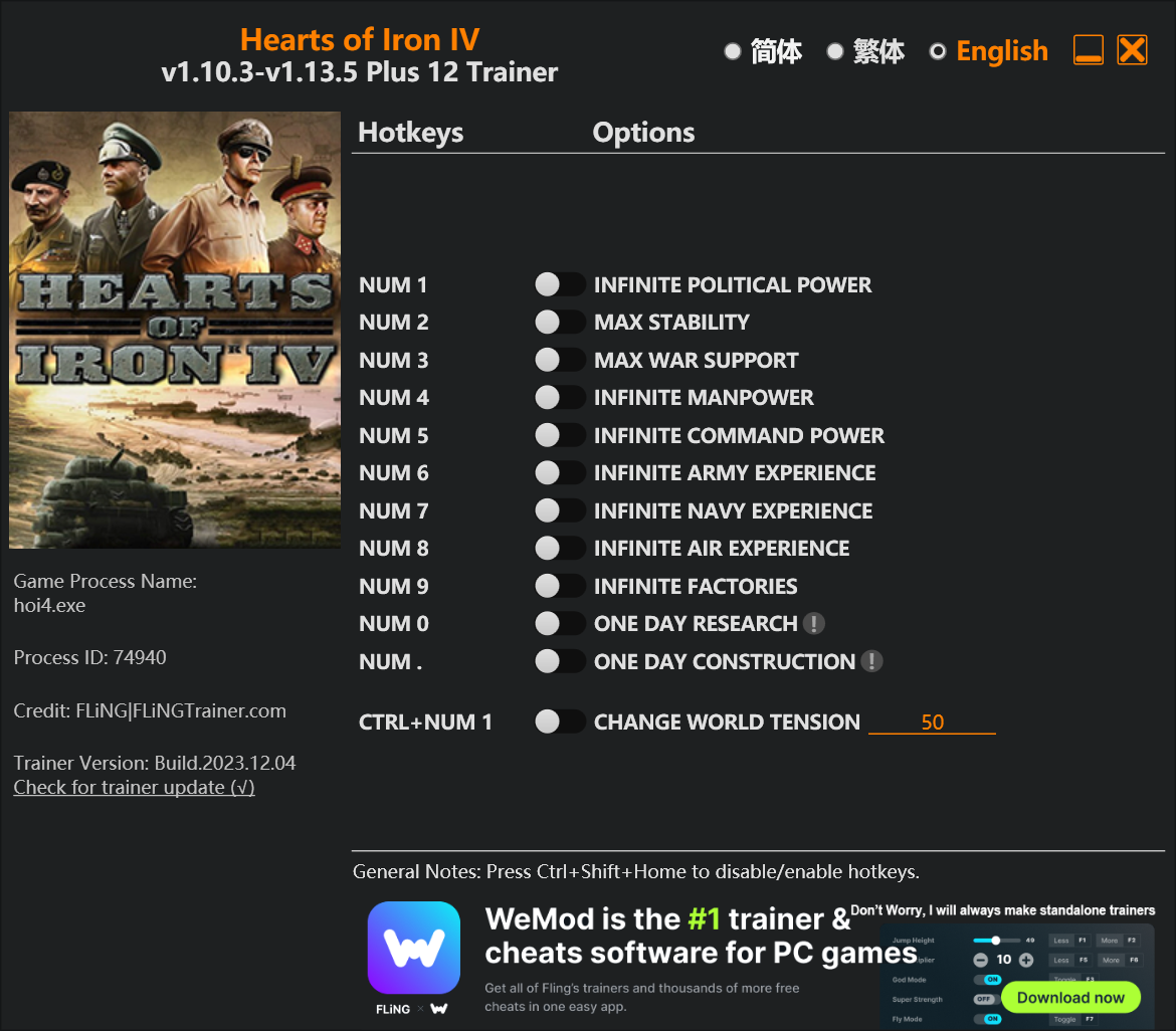 Hearts of Iron IV Trainer/Cheat