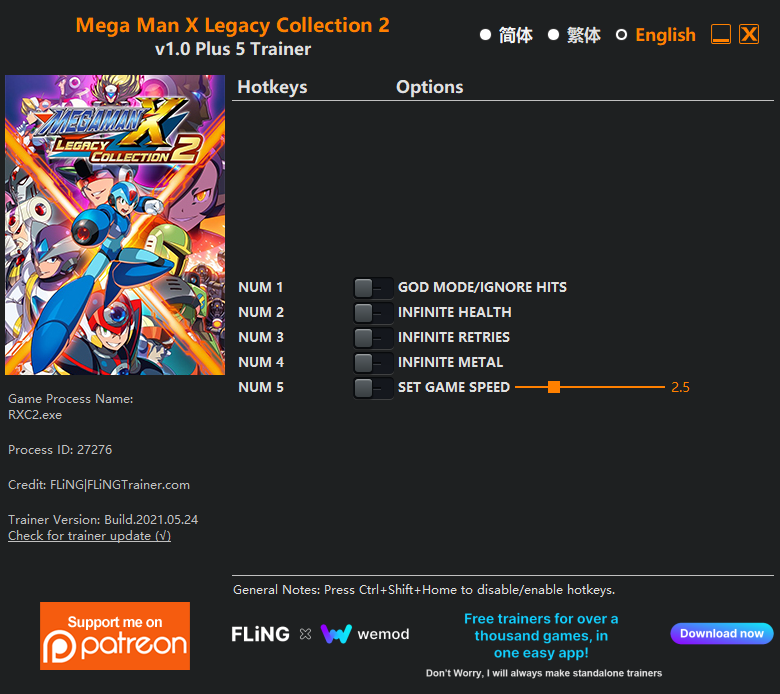 Mega Man X Legacy Collection 2 Trainer/Cheat