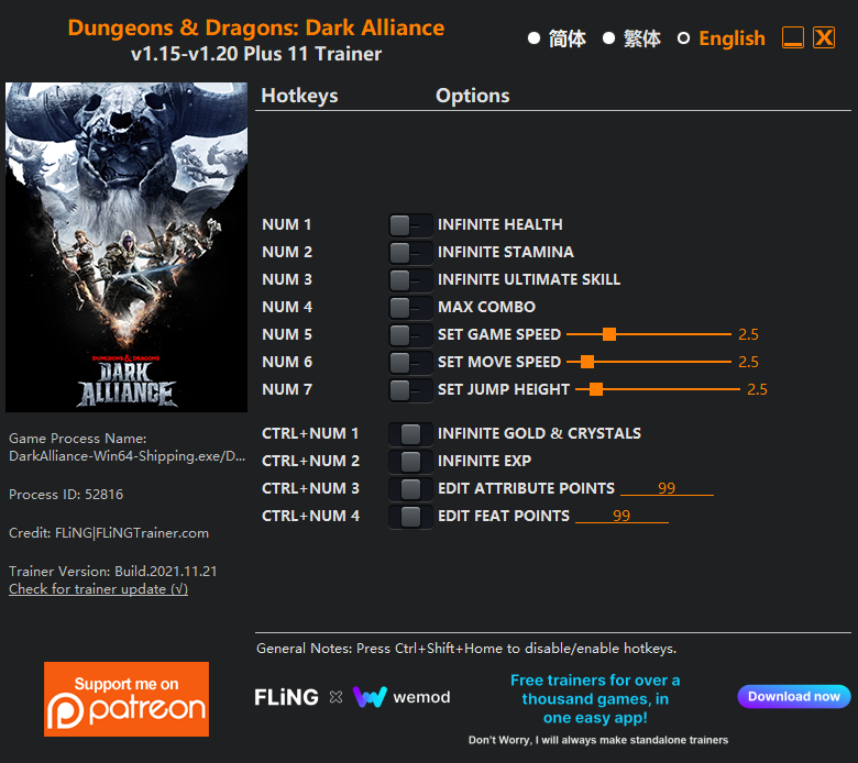 Dungeons & Dragons: Dark Alliance Trainer/Cheat
