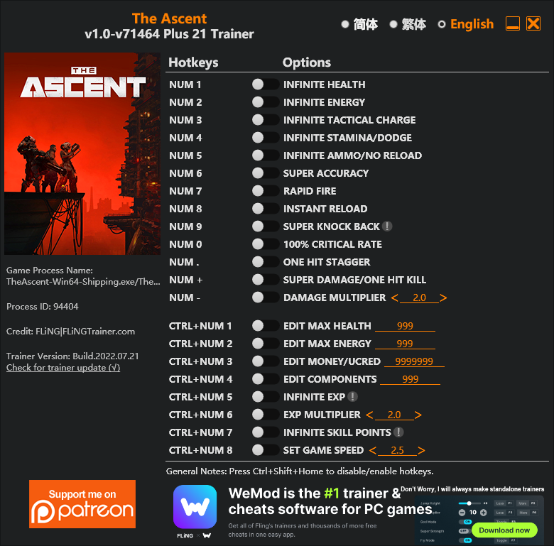 The Ascent Trainer/Cheat