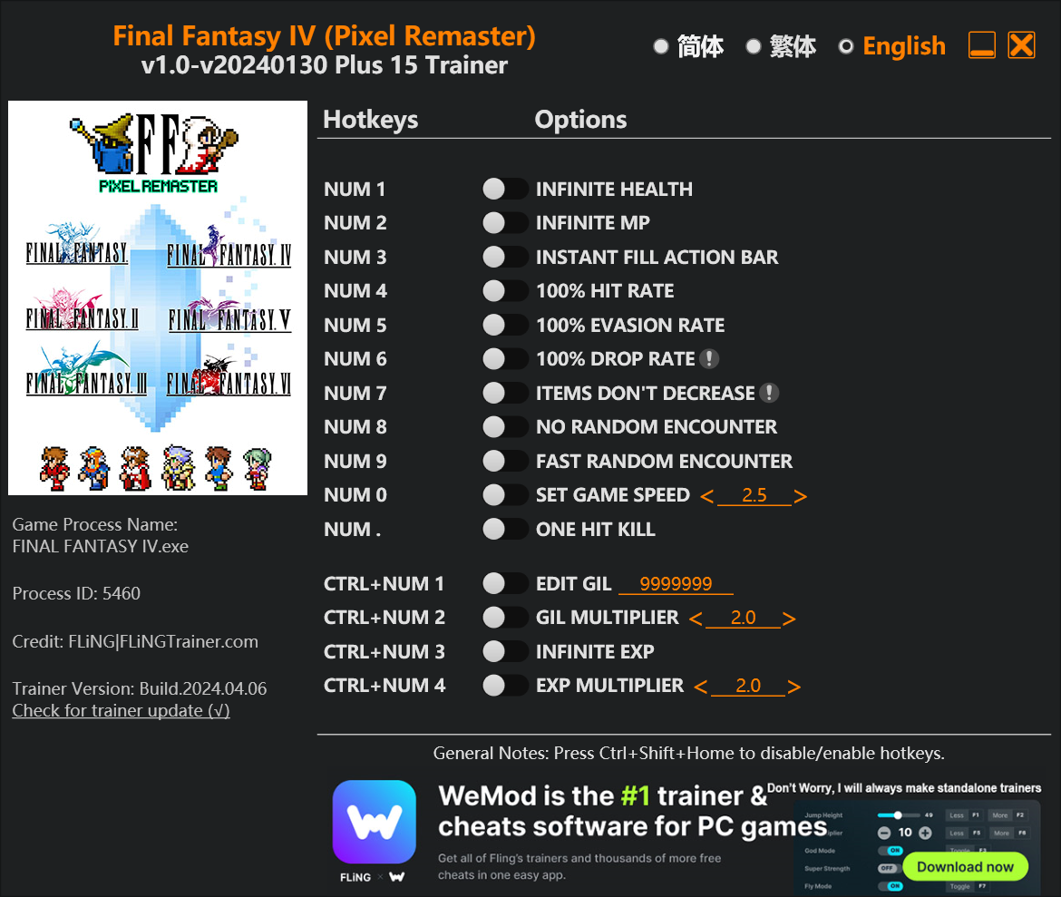 Final Fantasy IV (Pixel Remaster) Trainer/Cheat