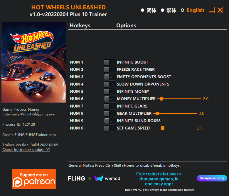 HOT WHEELS UNLEASHED Trainer/Cheat