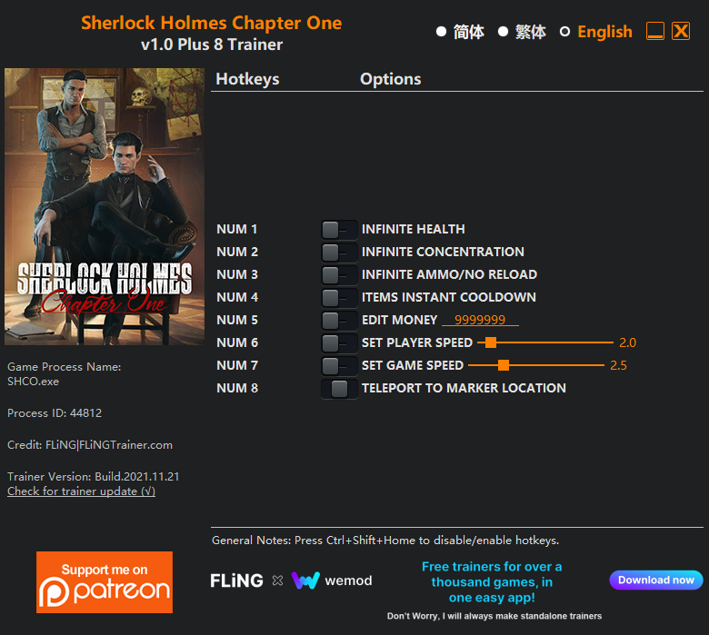 Sherlock Holmes Chapter One Trainer/Cheat