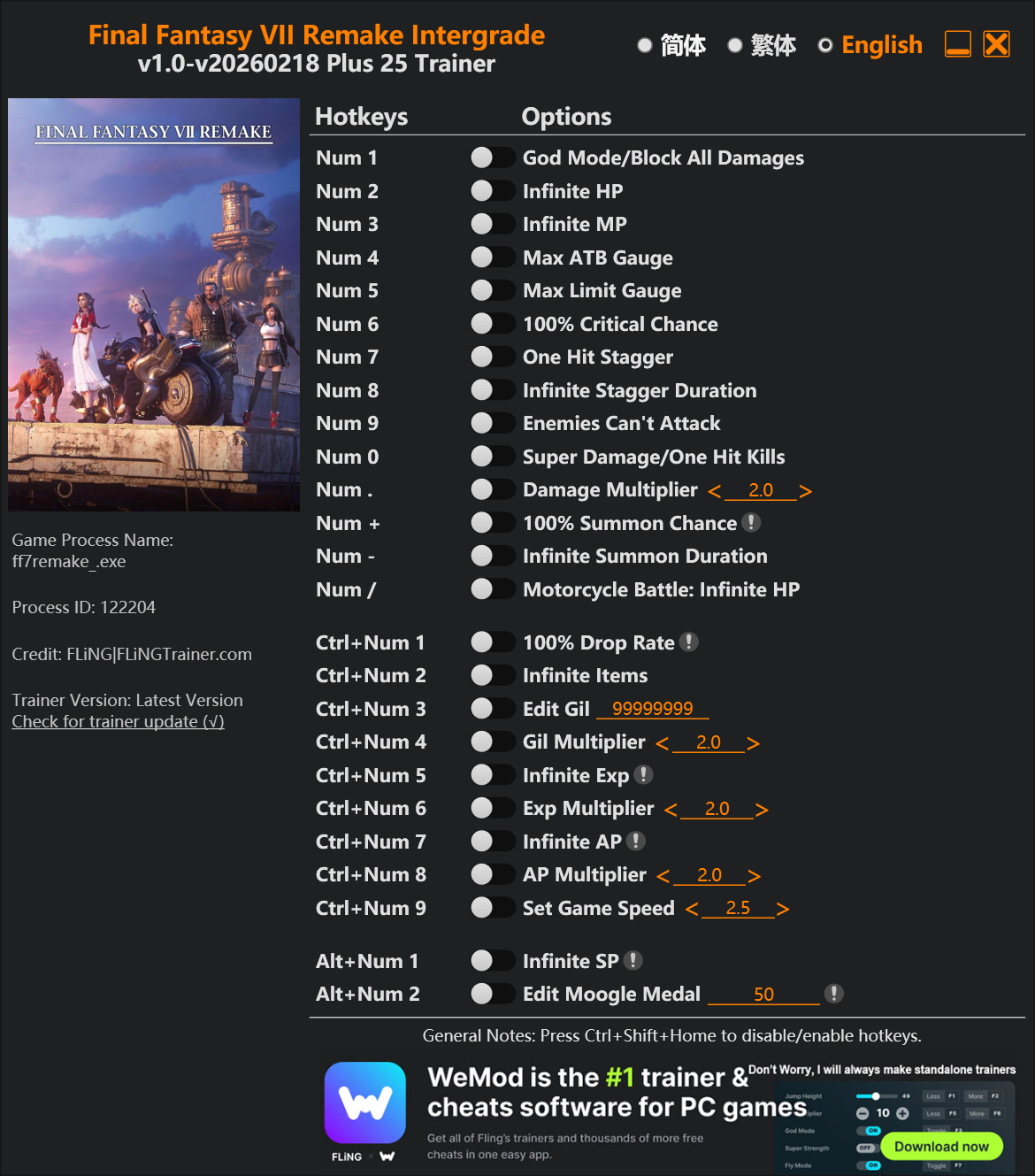 Final Fantasy VII Remake Intergrade Trainer/Cheat