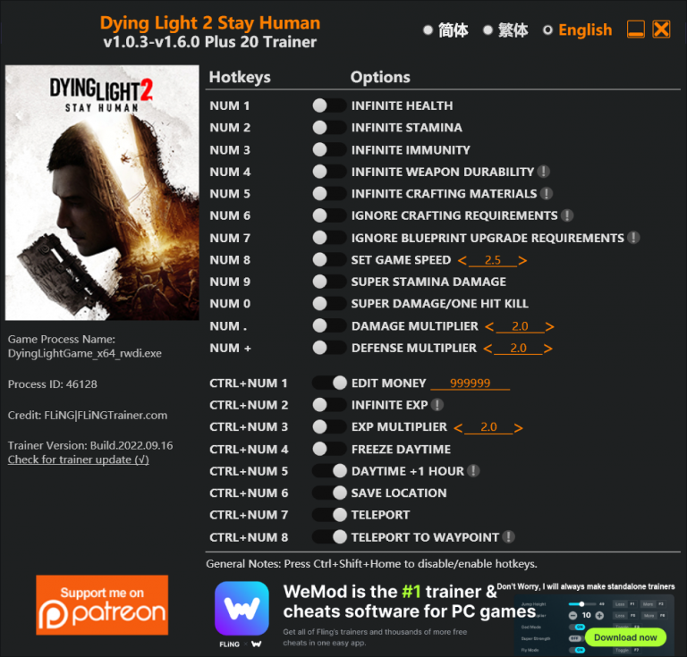 dying light trainer 1.12..0