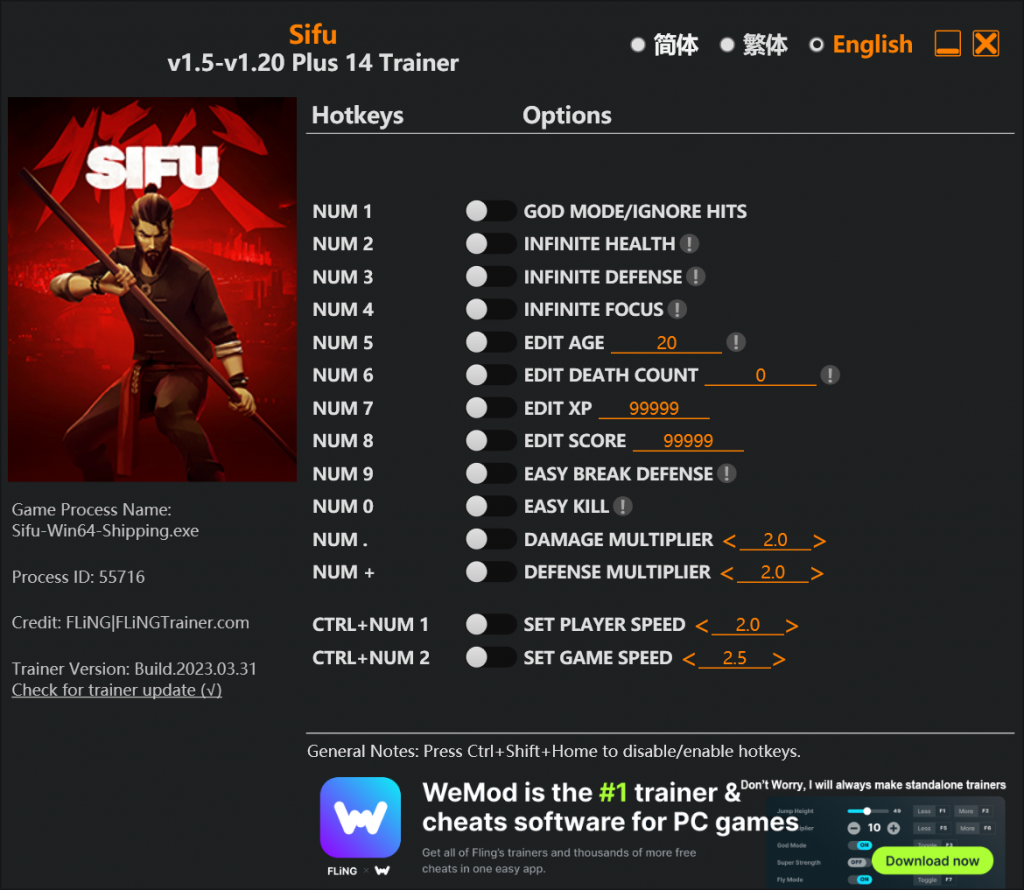 Sifu Trainer - FLiNG Trainer - PC Game Cheats and Mods
