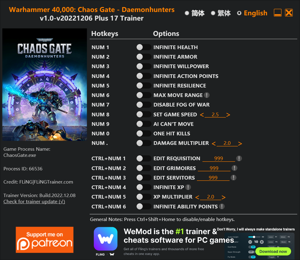 Warhammer 40,000: Chaos Gate - Daemonhunters Trainer/Cheat