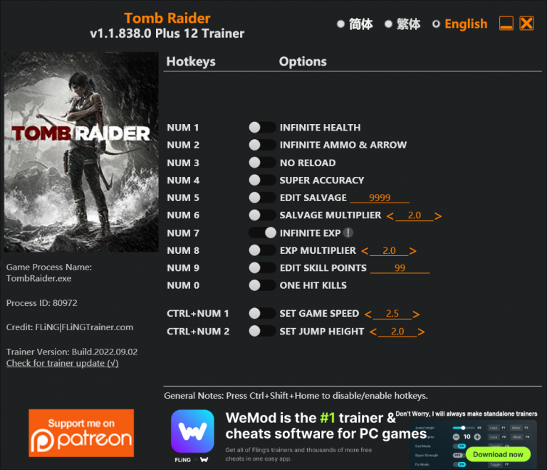 rise of the tomb raider trainer 1.0.770