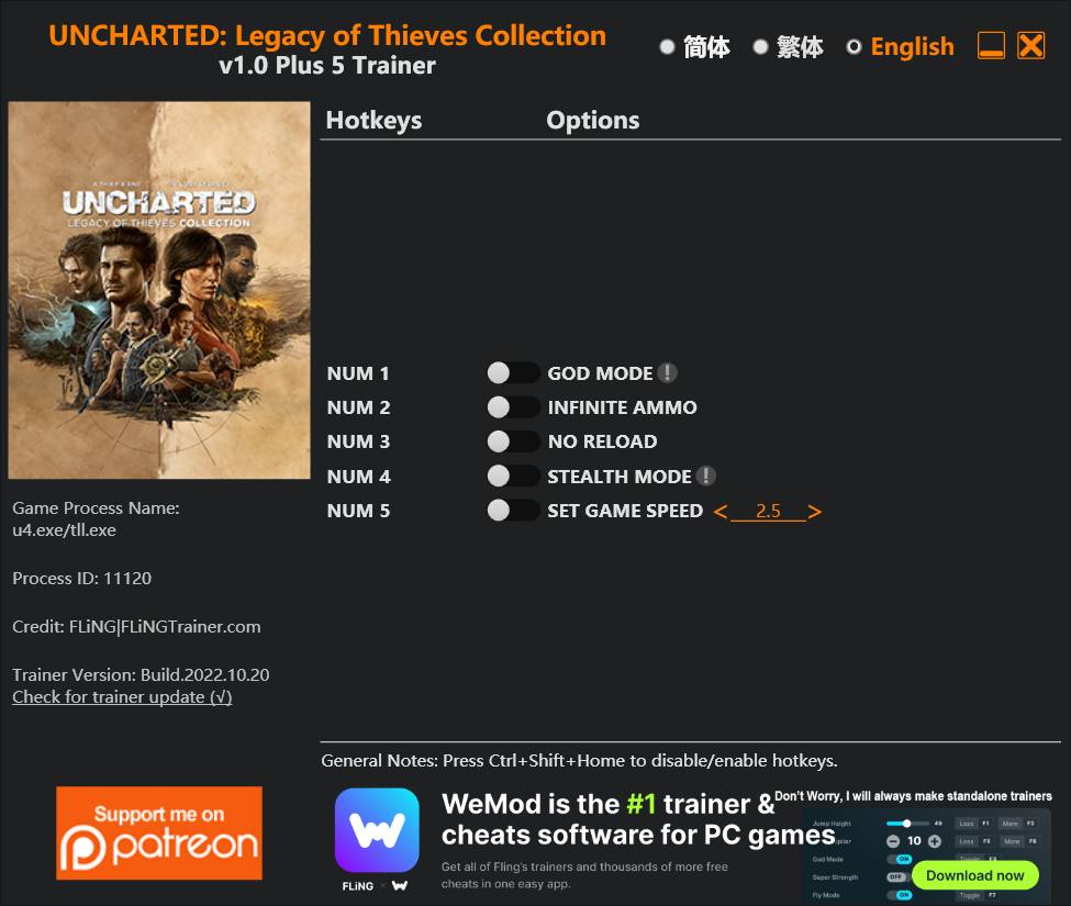 UNCHARTED: Legacy of Thieves Collection Trainer/Cheat