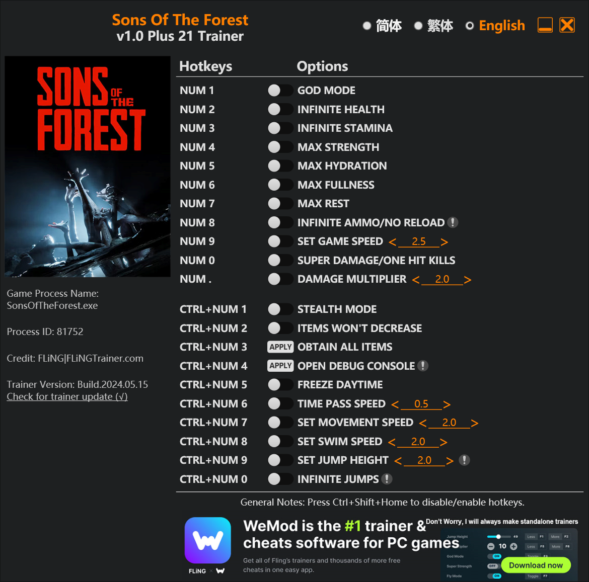 Sons Of The Forest Trainer/Cheat
