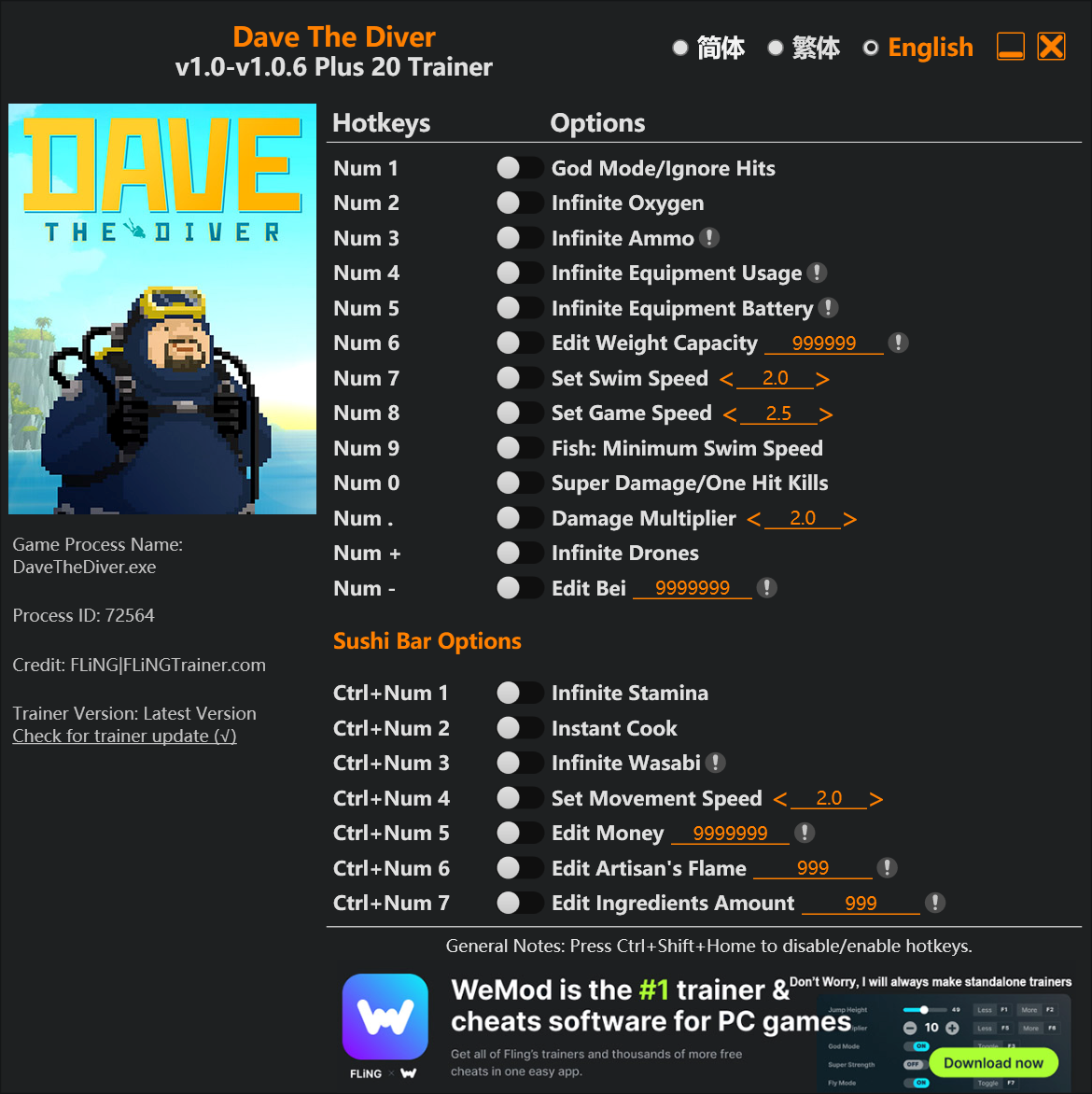 Dave The Diver Trainer/Cheat