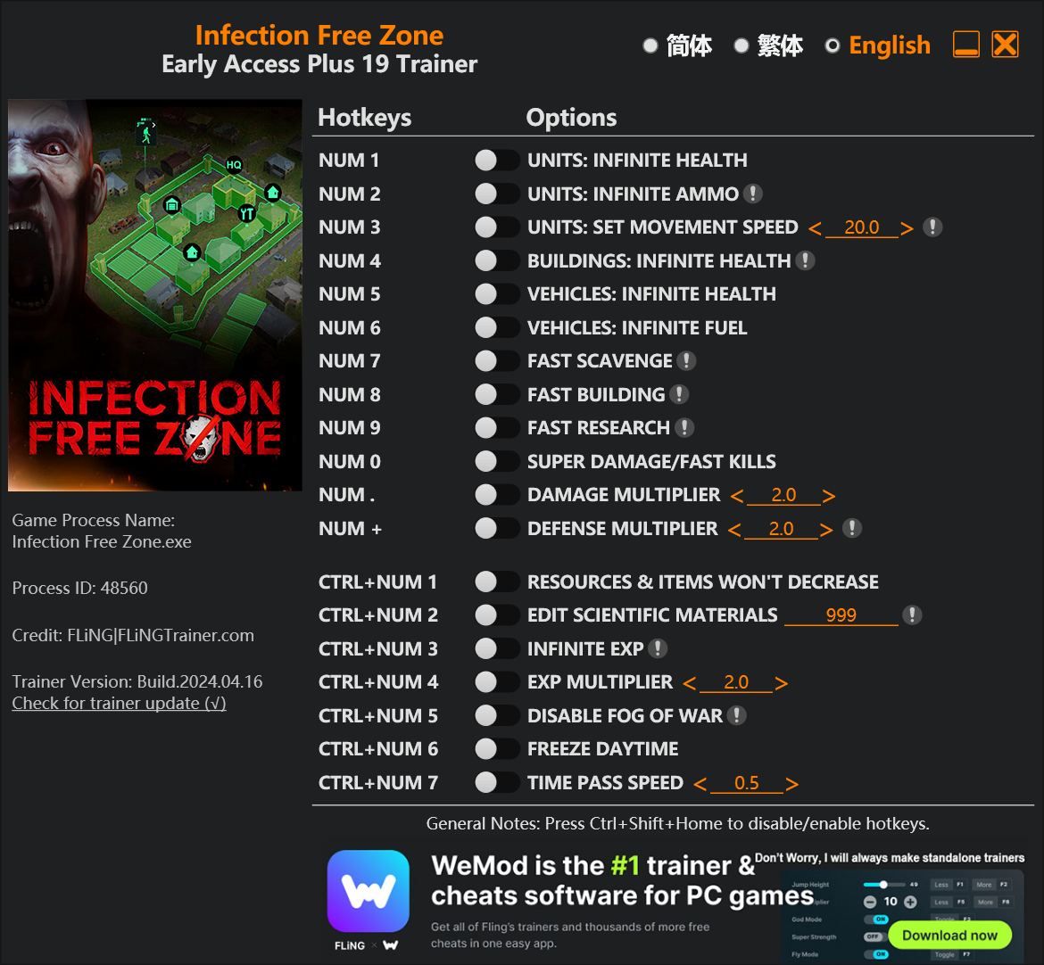 Infection Free Zone Trainer/Cheat