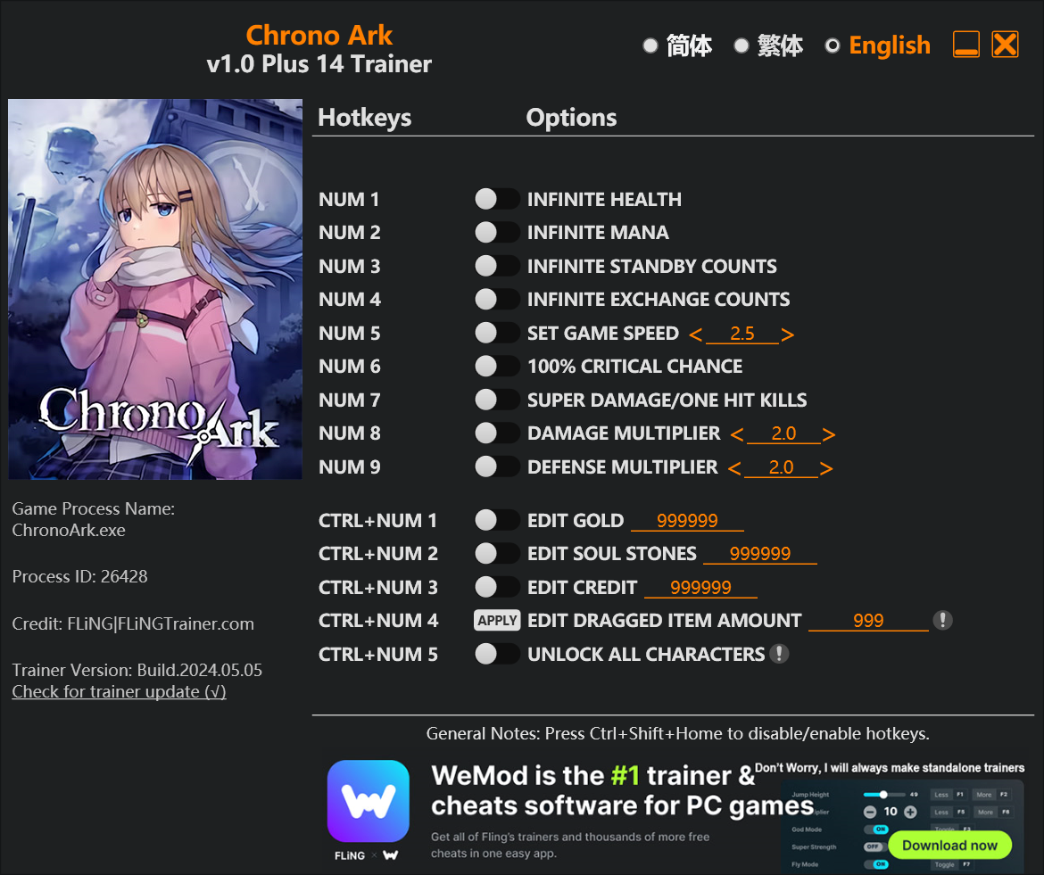 Chrono Ark Trainer/Cheat