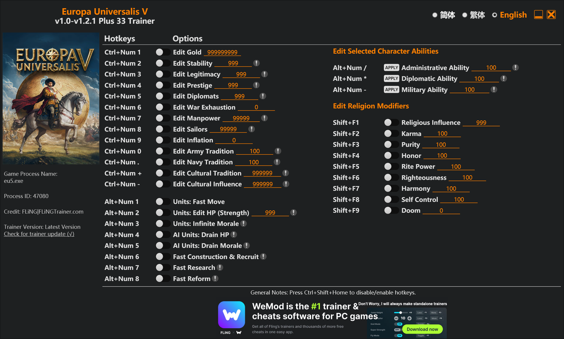 Europa Universalis V Trainer/Cheat