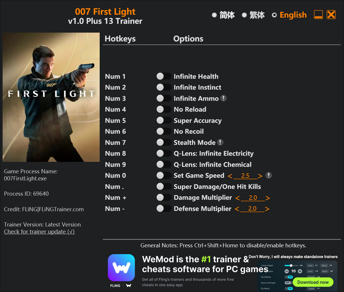 007 First Light Trainer/Cheat