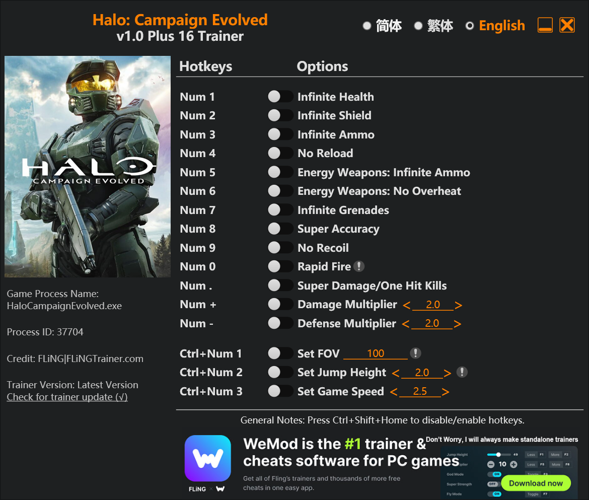 Halo: Campaign Evolved Trainer/Cheat